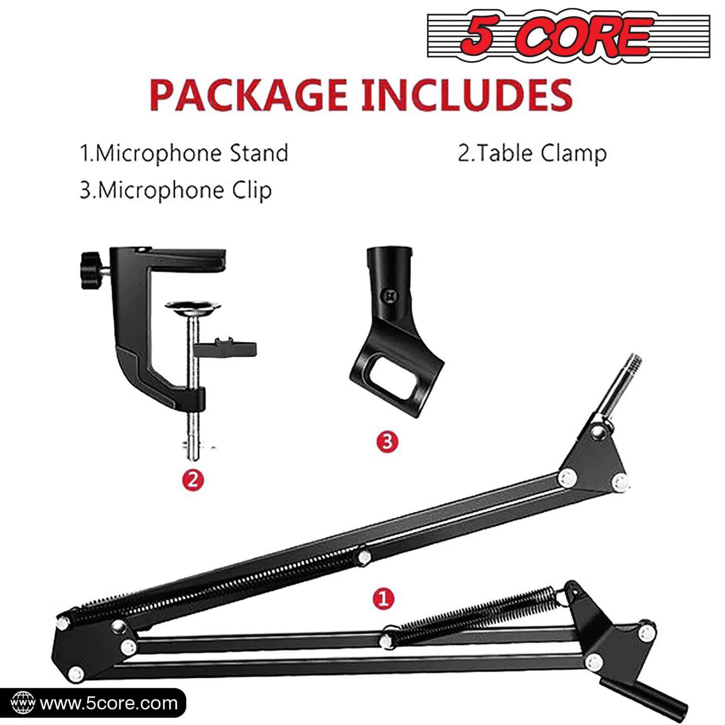 5 Core Microphone Boom Arm Adjustable 360° Rotatable Mic Stand with 3/8''-5/8'' Adapter