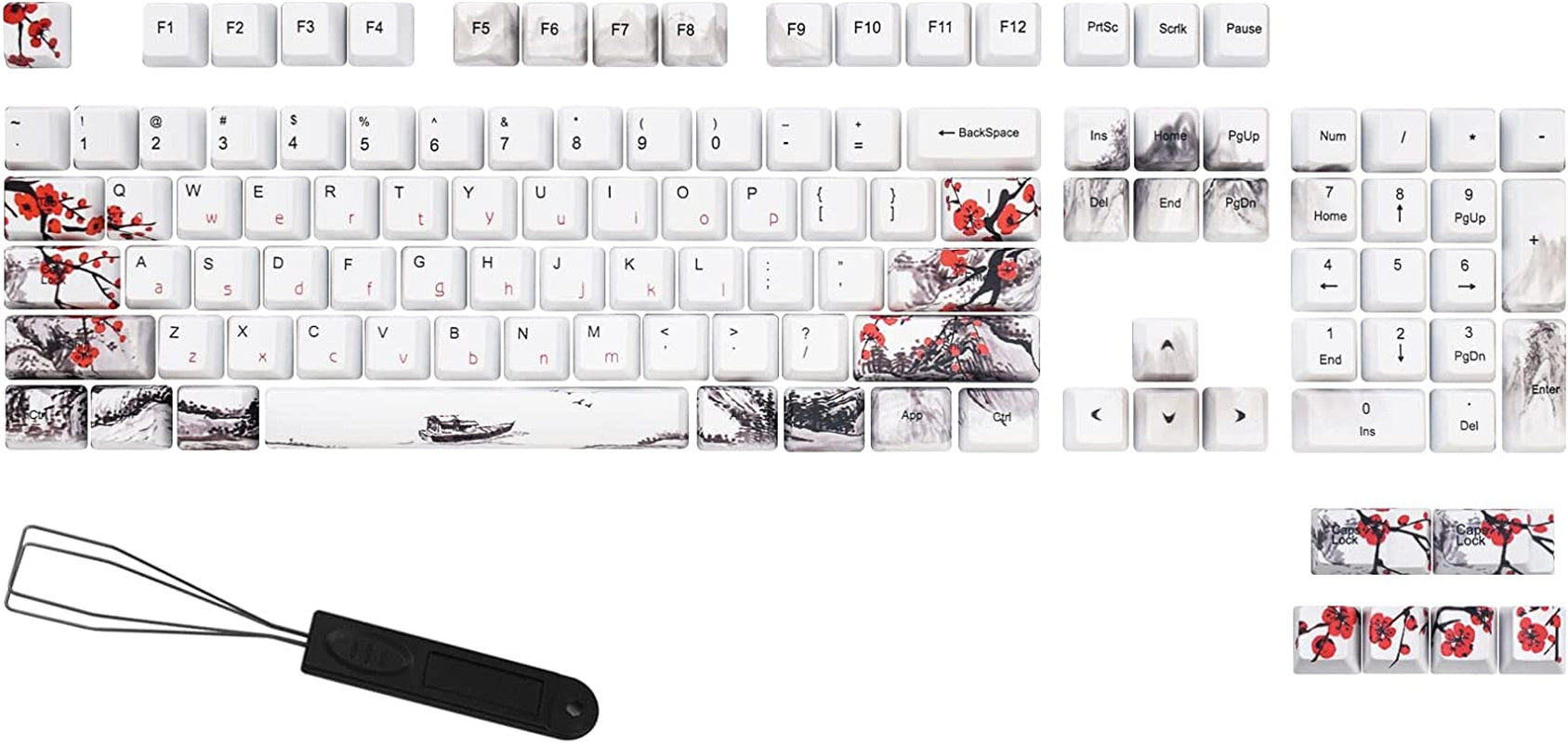 Keycaps 110 Set for Full Size Mechanical Keyboard, Custom PBT OEM Profile Key Caps Japanese Style with Keycap Puller for Cherry MX 104/87/71/61 60 Percent Keyboard(Plum Blossom)