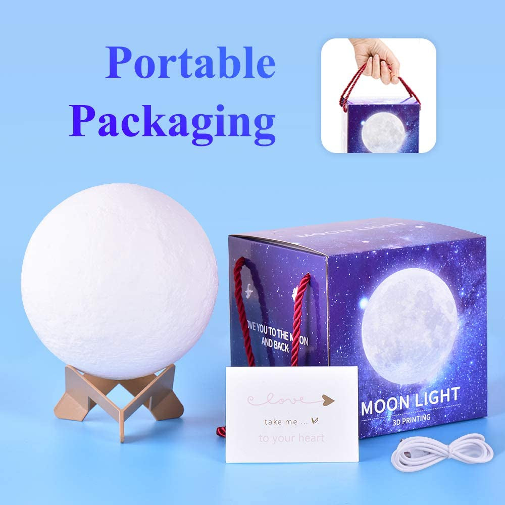 Moon Lamp Moon Night Light 3D Printing Lunar Lamp 4.7In 3 Colors for Kids Gift for Women USB Rechargeable Touch Contral Brightness Yellow Warm and Cool White