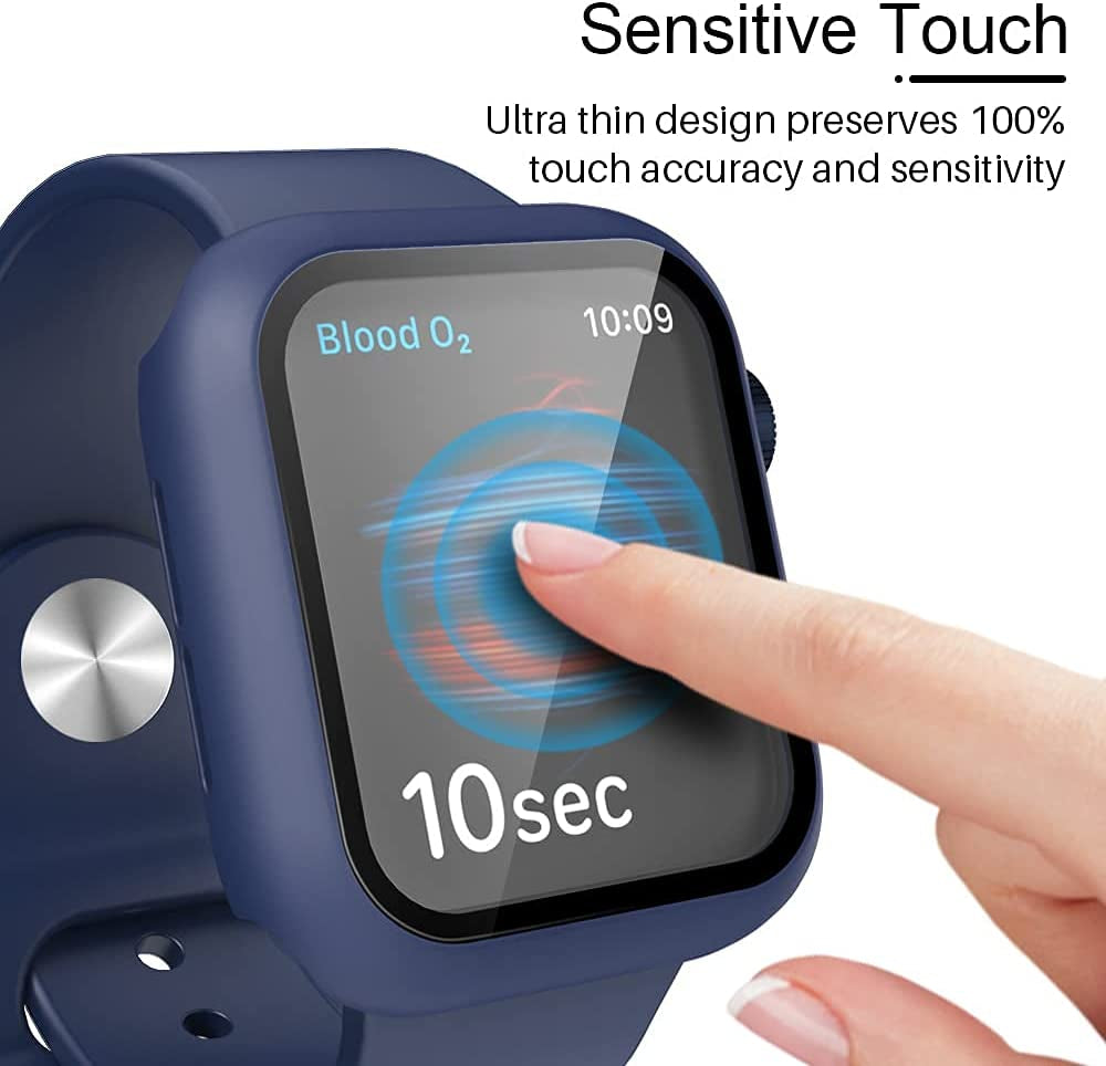 2 Pack Hard Case Designed for Apple Watch Se/Series 6/5/4 40Mm with 9H Tempered Glass Screen Protector, [Touch Sensitive] [Full Coverage] Slim Bumper Protective Cover, Blue