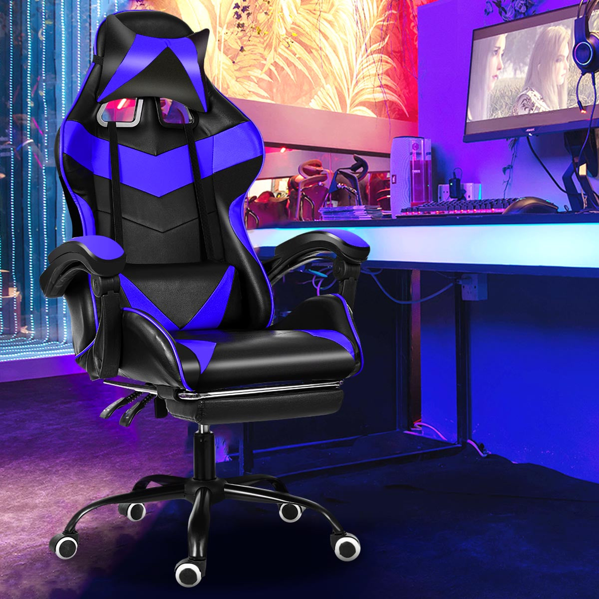 Leather Office Gaming Chair Home Internet Cafe Racing Chair WCG Gaming Ergonomic Computer Chair Swivel Lifting Lying Gamer Chair